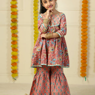 Gulabi Gul Floral Print Girls Anarkali Kurta Sharara Set - KES - SC - GLBG - 0 - 6
