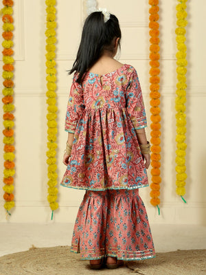 Gulabi Gul Floral Print Girls Anarkali Kurta Sharara Set - KES - SC - GLBG - 0 - 6