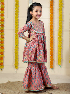 Gulabi Gul Floral Print Girls Anarkali Kurta Sharara Set - KES - SC - GLBG - 0 - 6
