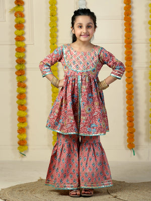 Gulabi Gul Floral Print Girls Anarkali Kurta Sharara Set - KES - SC - GLBG - 0 - 6