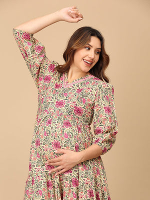 Gulmehr Maternity and Nursing Maxi Tier Dress - MEW - SF - GLMH - S