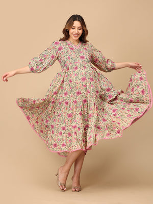 Gulmehr Maternity and Nursing Maxi Tier Dress - MEW - SF - GLMH - S
