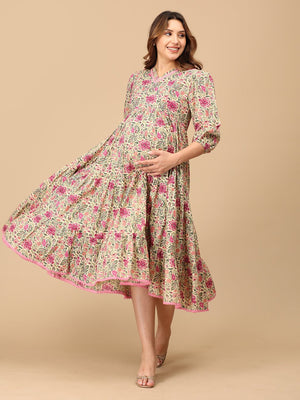 Gulmehr Maternity and Nursing Maxi Tier Dress - MEW - SF - GLMH - S