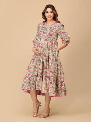 Gulmehr Maternity and Nursing Maxi Tier Dress - MEW - SF - GLMH - S
