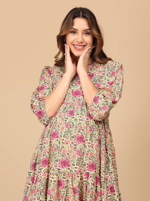 Gulmehr Maternity and Nursing Maxi Tier Dress - MEW - SF - GLMH - S