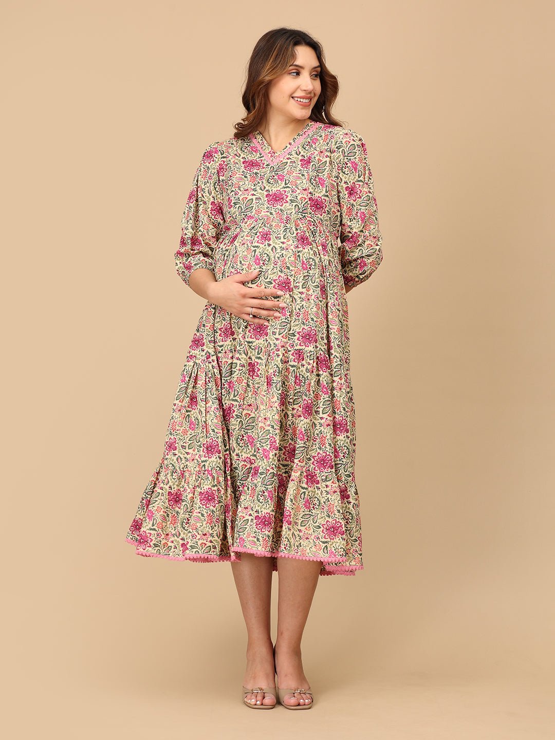 Gulmehr Maternity and Nursing Maxi Tier Dress - MEW - SF - GLMH - S