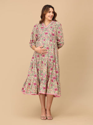 Gulmehr Maternity and Nursing Maxi Tier Dress - MEW - SF - GLMH - S