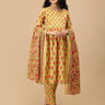 Front view of Gulmohar Grace maternity and nursing kurta set in yellow floral print by The Mom Store