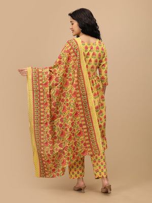 Back view of Gulmohar Grace maternity kurta set with floral printed dupatta from The Mom Store