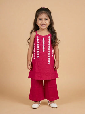 Gulnaar Girls Embroidered Salwar Suit Set - 1-2 Years Girls Ethnic Set