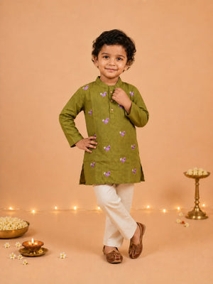 Gungun Girls Embroidered Kurta Set with Tropical Tweet Boys Embroidered Kurta Pajama Set- Ethnic Combo - Twinning Combo