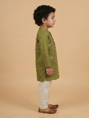 Gungun Girls Embroidered Kurta Set with Tropical Tweet Boys Embroidered Kurta Pajama Set- Ethnic Combo - Twinning Combo