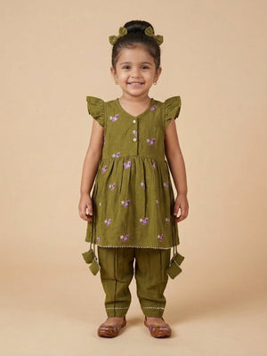 Gungun Girls Embroidered Kurta Set with Tropical Tweet Boys Embroidered Kurta Pajama Set- Ethnic Combo - Twinning Combo