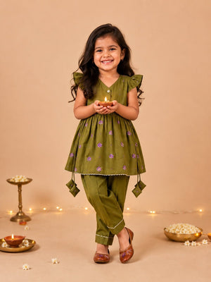 Gungun Girls Embroidered Kurta Set with Tropical Tweet Boys Embroidered Kurta Pajama Set- Ethnic Combo - Twinning Combo