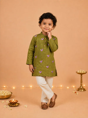 Gungun Girls Embroidered Kurta Set with Tropical Tweet Boys Embroidered Kurta Pajama Set- Ethnic Combo - Twinning Combo