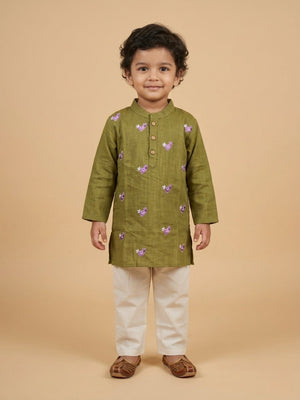 Gungun Girls Embroidered Kurta Set with Tropical Tweet Boys Embroidered Kurta Pajama Set- Ethnic Combo - Twinning Combo