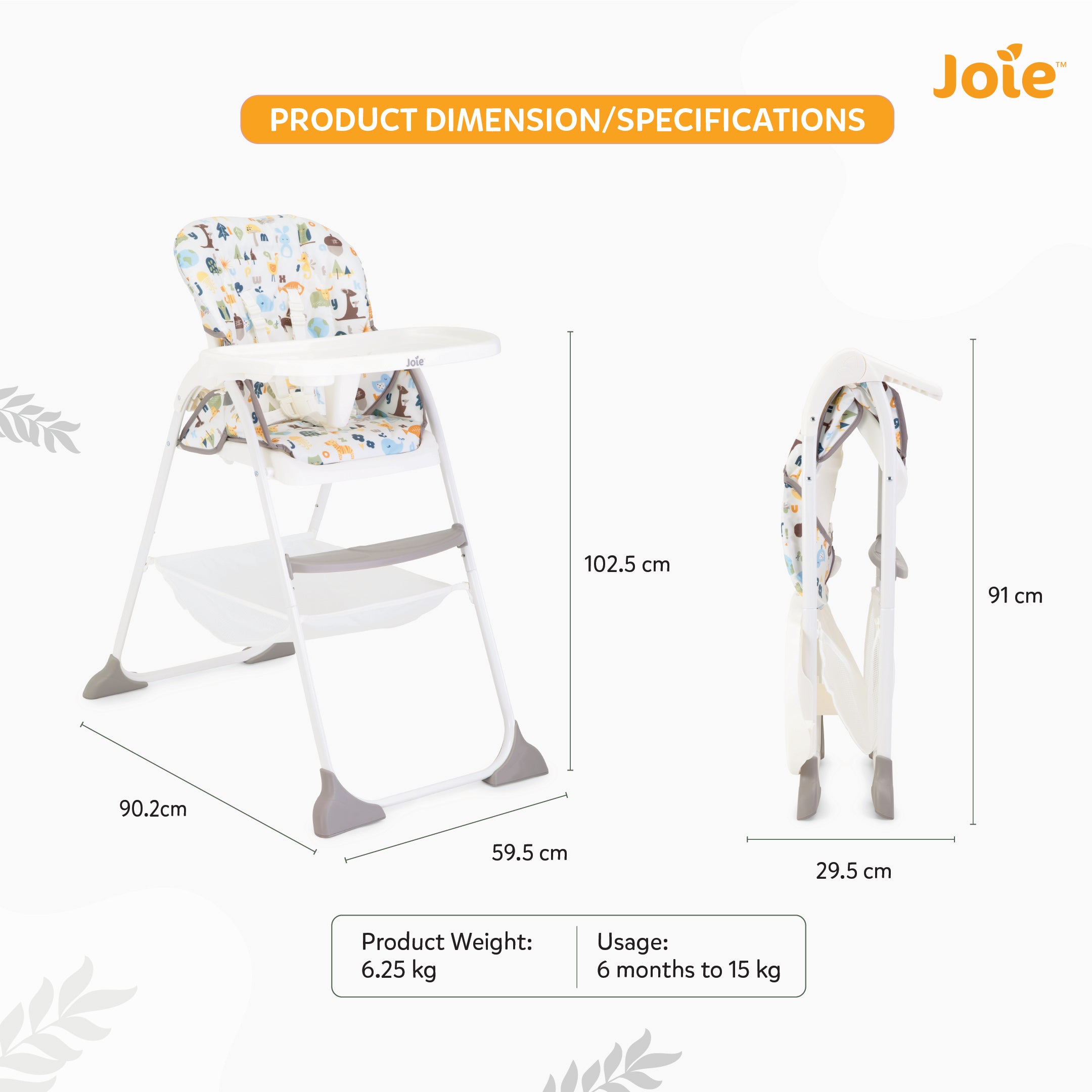 Joie High Chair Mimzy Snacker Alphabet 6M to 15 kg