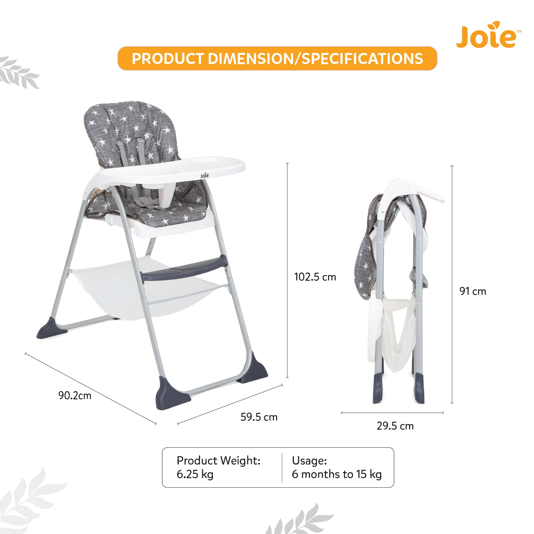 JOIE High Chair Mimzy Snacker Twinkle Linen 6M to 15 Kgs