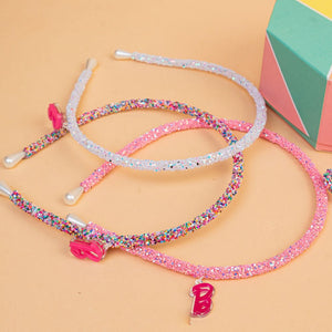 Hair Drama Co Barbie Glitter Gift Box with 3 Hair Bands and 3 Hair Bows - Pink & White - MSETK0025