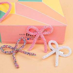 Hair Drama Co Barbie Glitter Gift Box with 3 Hair Bands and 3 Hair Bows - Pink & White - MSETK0025