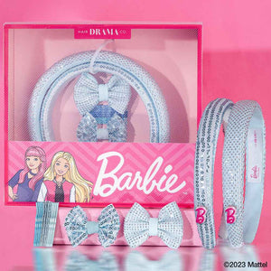 Hair Drama Co Barbie Kids Glam Gift Box with 2 Puff Hair Bands with Barbie Charm, 2 Hair Bows & 12 Hair Pins - MSET0019