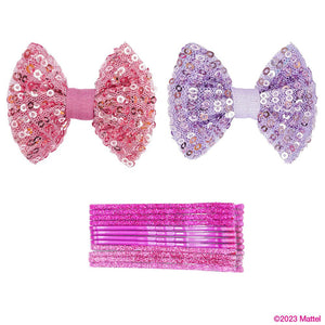 Hair Drama Co Barbie Kids Sequins Gift Box with 2 Puff Hair Bands with Barbie Charm, 2 Hair Bows & 12 Hair Pins - MSET0017