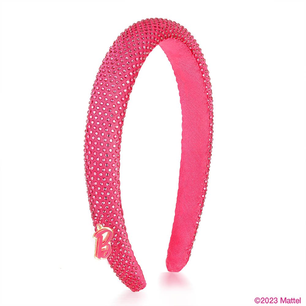 Hair Drama Co Barbie Rhinestone Puff Hair Band With Barbie Charm - Hot Pink - MBD0018