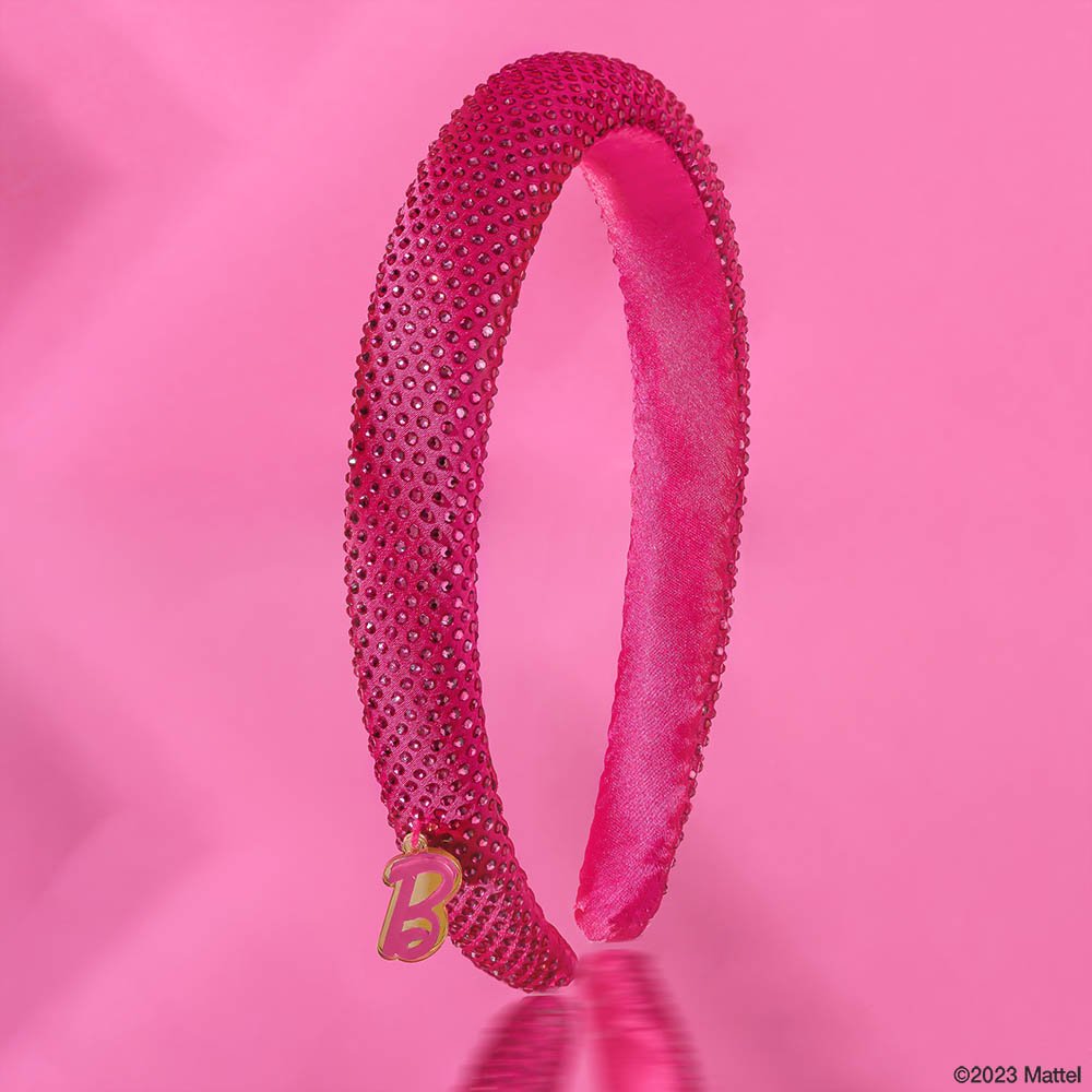 Hair Drama Co Barbie Rhinestone Puff Hair Band With Barbie Charm - Hot Pink - MBD0018