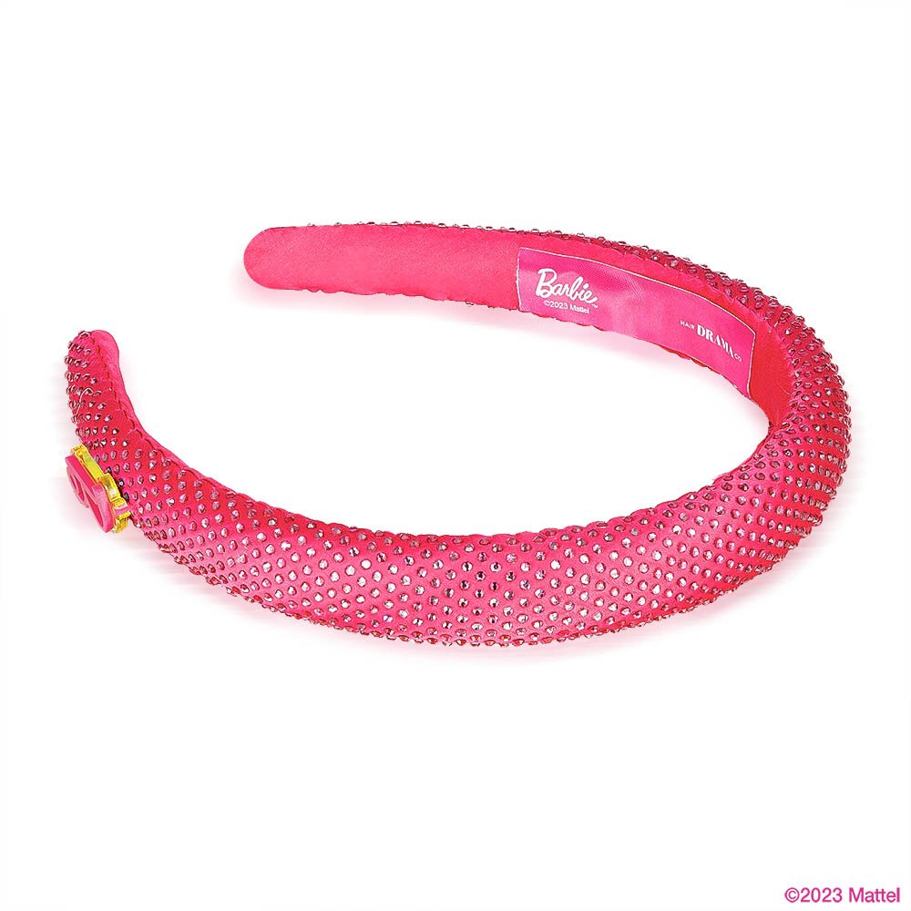Hair Drama Co Barbie Rhinestone Puff Hair Band With Barbie Charm - Hot Pink - MBD0018