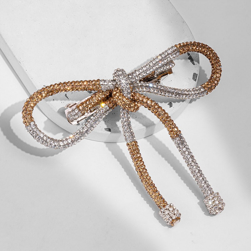 Hair Drama Co Crystal Hair Bow Barrette Clip - Silver & Gold - CLP - 0220