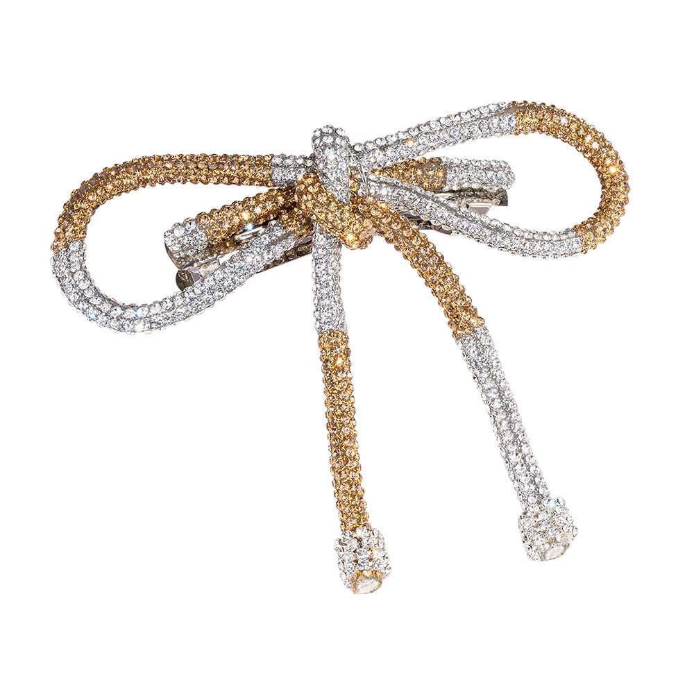 Hair Drama Co Crystal Hair Bow Barrette Clip - Silver & Gold - CLP - 0220