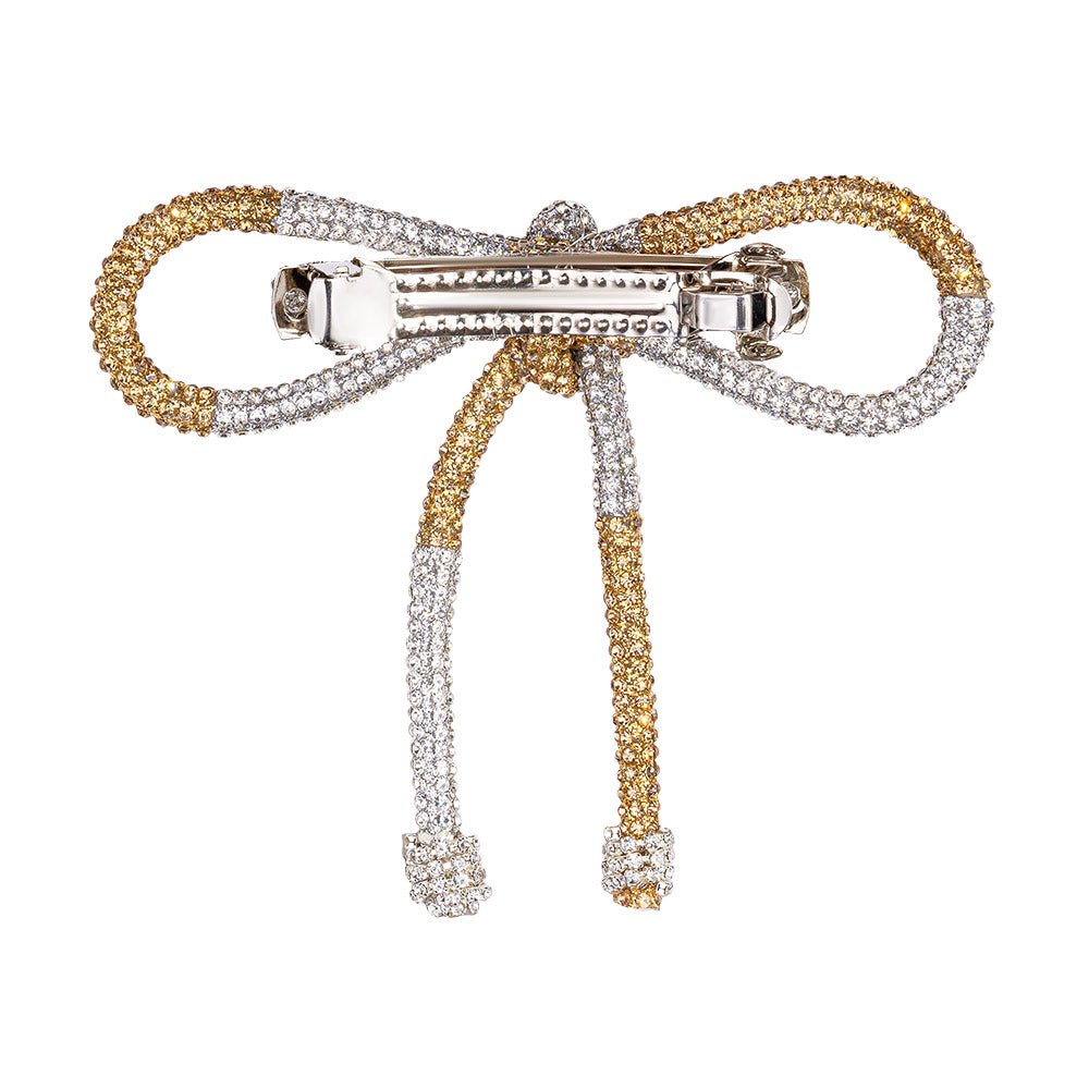 Hair Drama Co Crystal Hair Bow Barrette Clip - Silver & Gold - CLP - 0220
