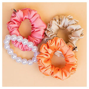 Hair Drama Co Luxury Scrunchies Set Of 4 With Free Pouch - Pastels - SCN - 0171