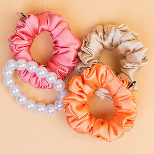 Hair Drama Co Luxury Scrunchies Set Of 4 With Free Pouch - Pastels - SCN - 0171