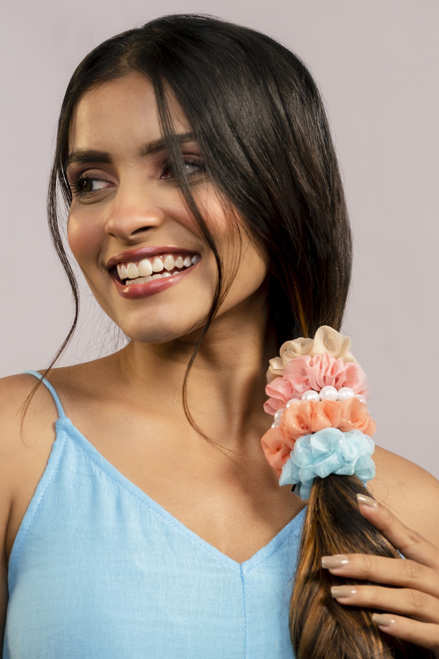 Hair Drama Co Luxury Scrunchies Set of 5 with free pouch - Unicorn Gift Set - SCN - 0125