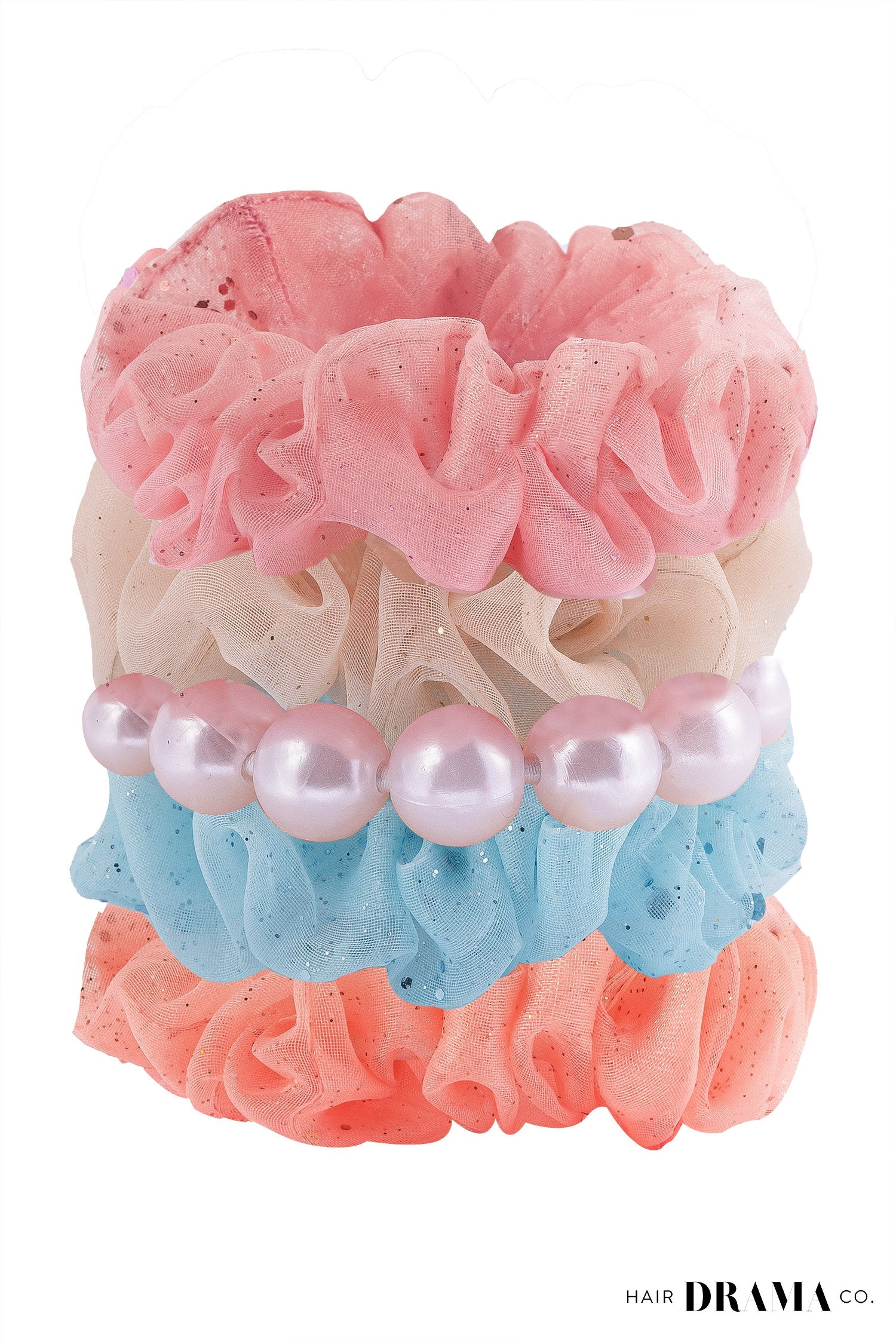 Hair Drama Co Luxury Scrunchies Set of 5 with free pouch - Unicorn Gift Set - SCN - 0125