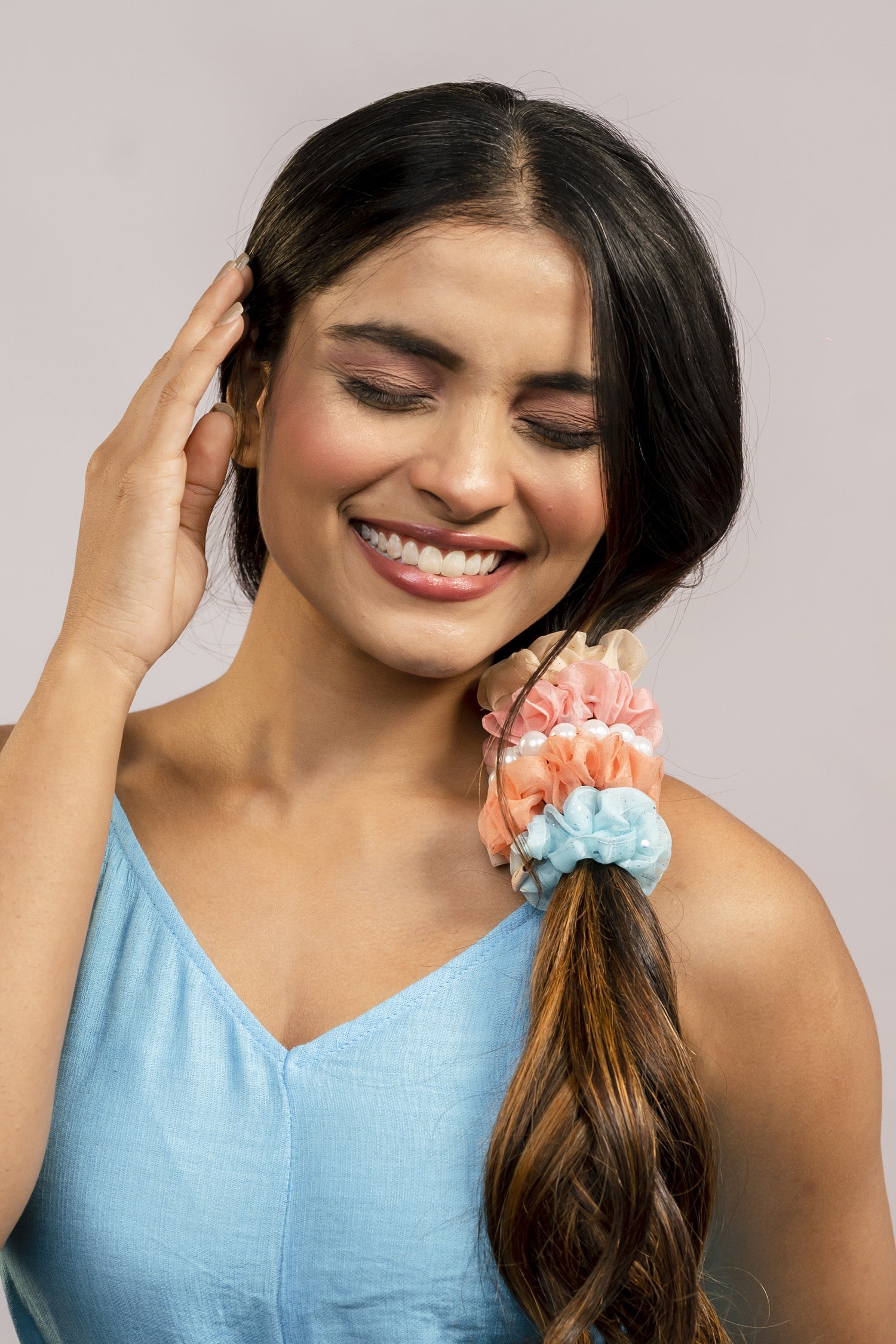 Hair Drama Co Luxury Scrunchies Set of 5 with free pouch - Unicorn Gift Set - SCN - 0125