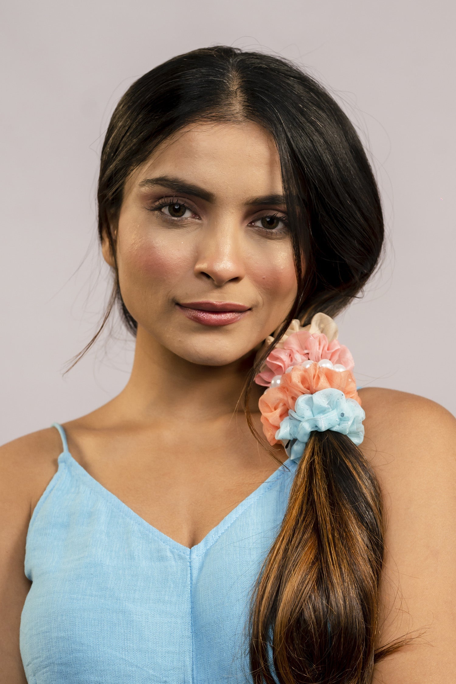 Hair Drama Co Luxury Scrunchies Set of 5 with free pouch - Unicorn Gift Set - SCN - 0125