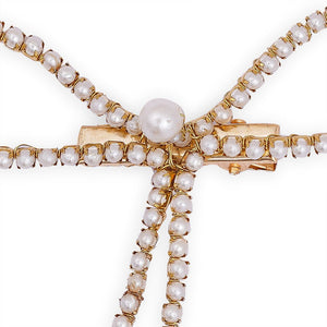 Hair Drama Co Pearl Hair Bow Alligator Clip - Gold - CLP - 0160