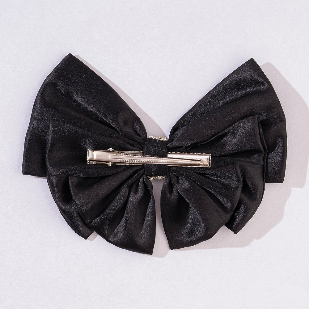 Hair Drama Co Satin Crystals Hair Bow Alligator Clip - Black - CLP - 0250