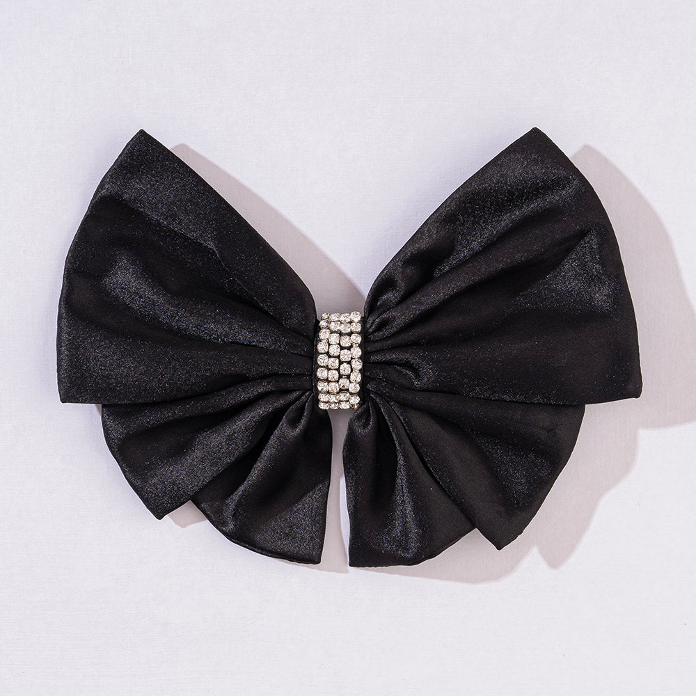 Hair Drama Co Satin Crystals Hair Bow Alligator Clip - Black - CLP - 0250