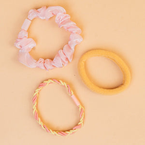 Hair Drama Co Sparkle & Shine Gift Box with 1 Shimmer Hair Band, 2 Hair Pins & 6 Hair Ties - Pink & Yellow - SET - 0281