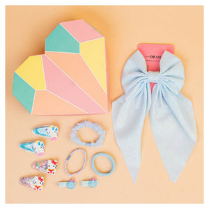 Hair Drama Co Sparkle & Shine Gift Box with 1 Shimmer Hair Bow, 6 Hair Pins & 3 Hair Ties - Sky Blue - SET - 0283