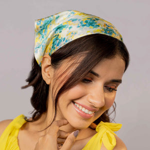 Hair Drama Co Summer Breeze Headscarf Headband with Elastic - Yellow & Green - SCF - 0018