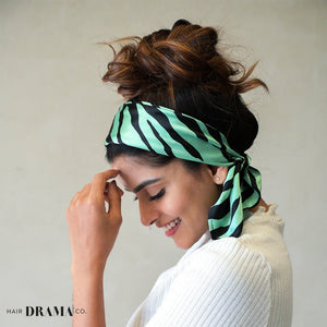 Hair Drama Co Zebra Patterned Scarf - Green - SCF - 0006