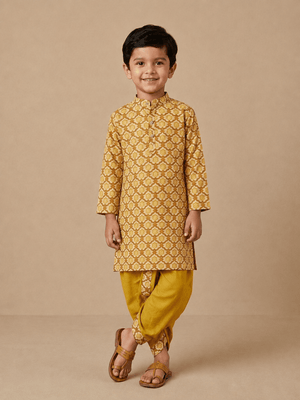 Haldi Bloom Boys Dhoti Kurta Set - 0-6 Months Boys Ethnic Set