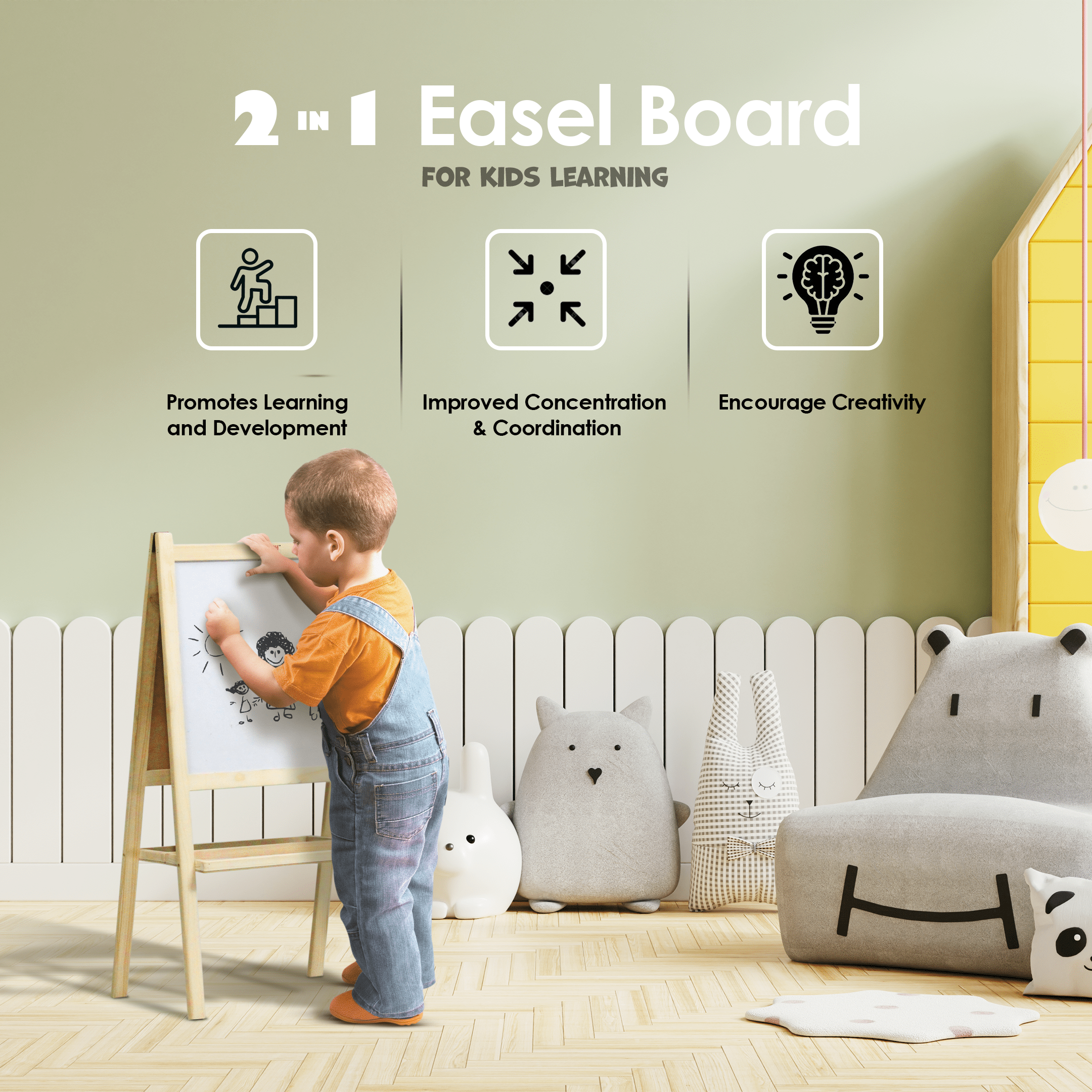 Happy Bear 2 in 1 Double sided Easel Board - HBM_Easel Board