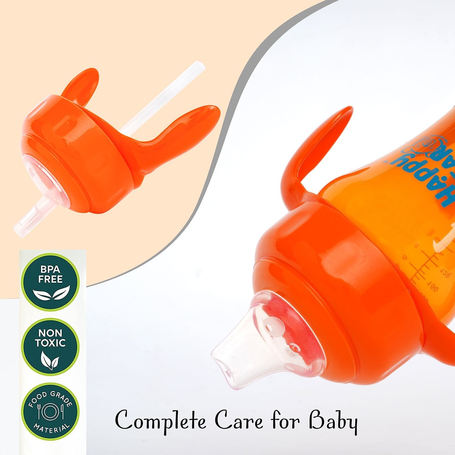 Happy Bear 2 in 1 Spout and Straw Sipper 210ml - HBM_2in1 Spout_Orange