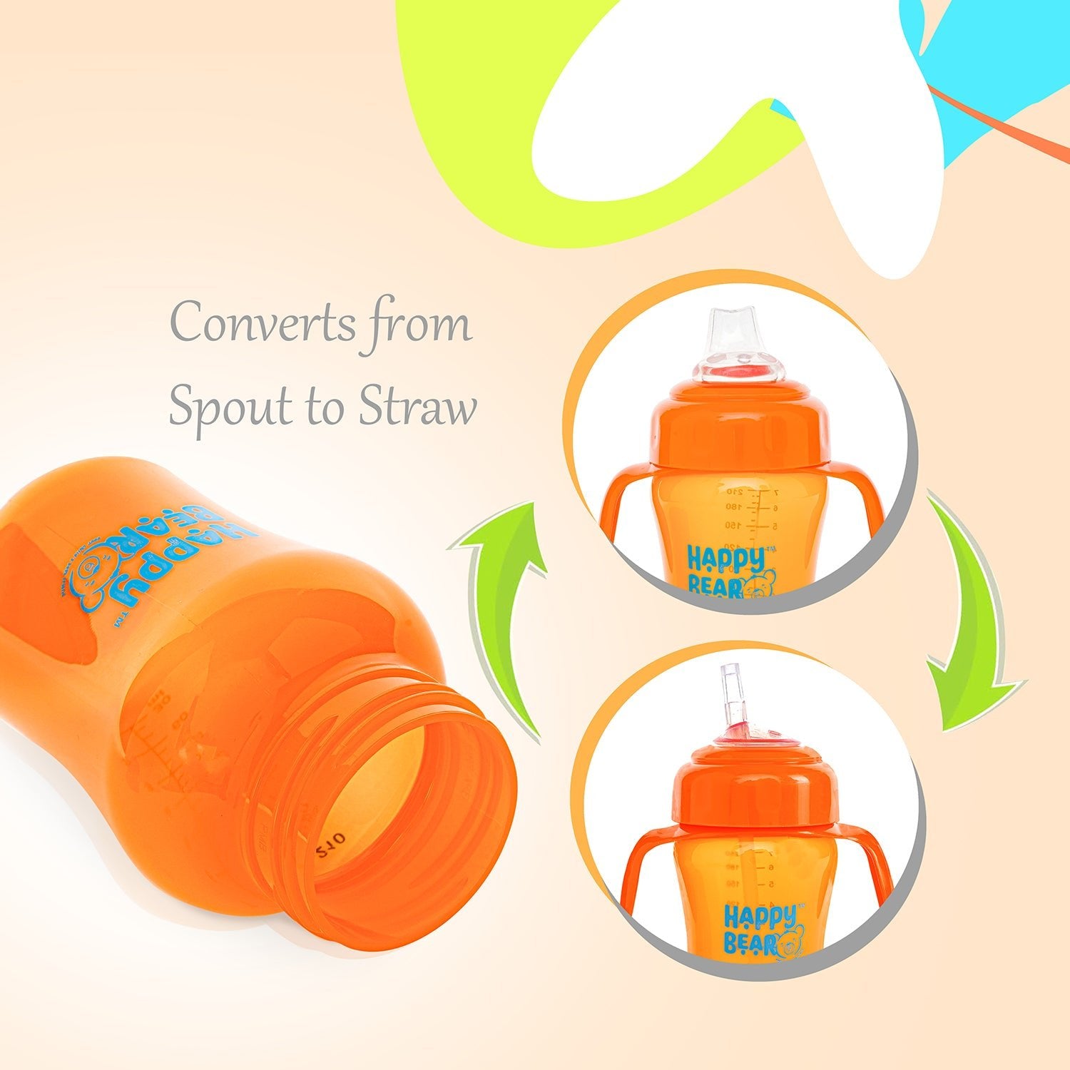 Happy Bear 2 in 1 Spout and Straw Sipper 210ml - HBM_2in1 Spout_Orange