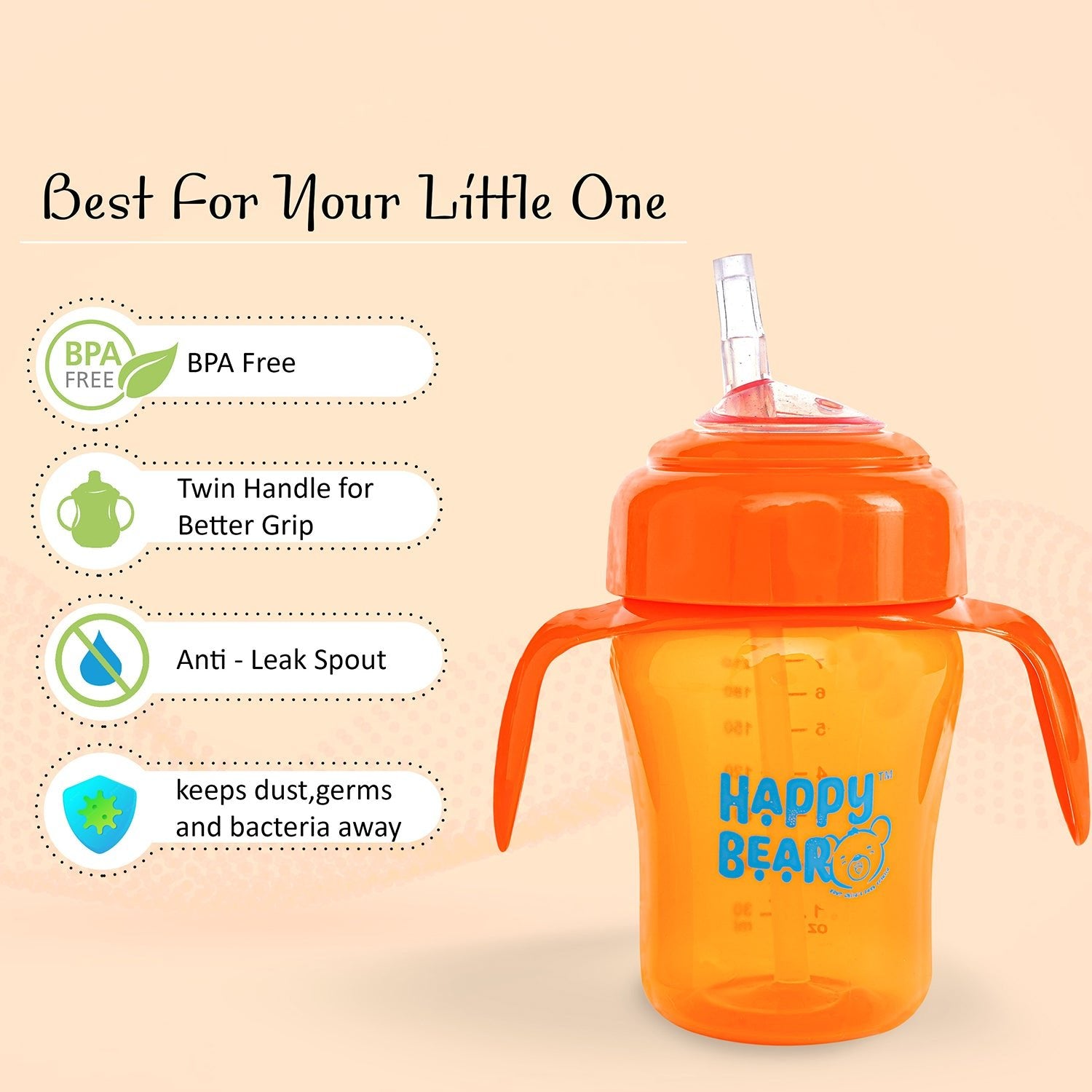Happy Bear 2 in 1 Spout and Straw Sipper 210ml - HBM_2in1 Spout_Orange